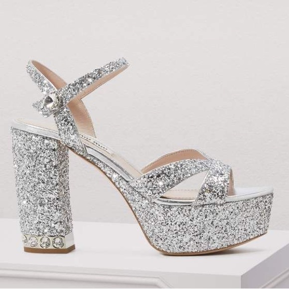 Miu Miu Shoes - Miu Miu | Silver Glitter Platform Heels, 37
